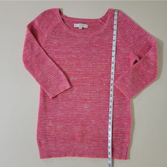 Loft Women's Pink Marled Roundneck Lightweight Elbow-length Pullover Sweater - Picture 5 of 11